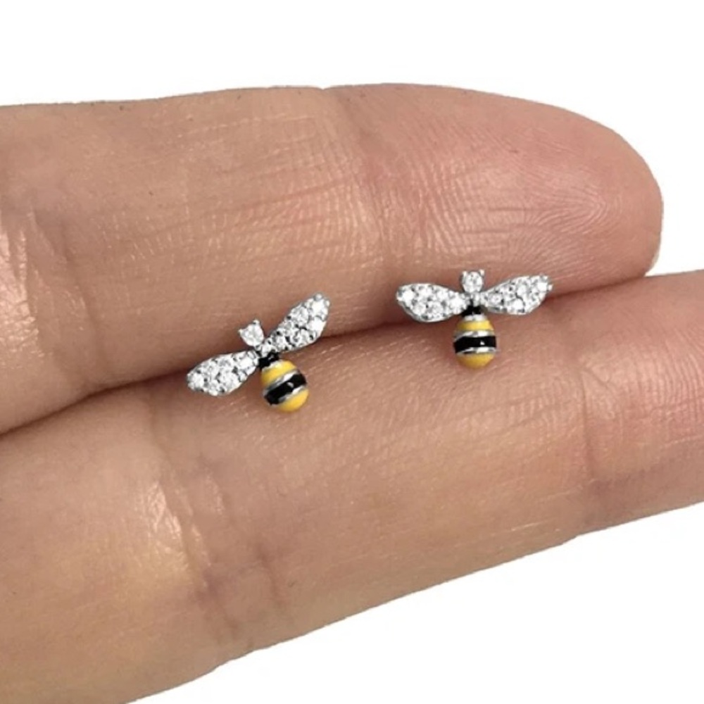🐝Sparkly Adorable SilverTone Petite Bumblebee Post Back StudEarrings